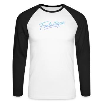 Neon 80er Schriftzug Fantastique - Unisex Baseballshirt langarm - Weiß/Schwarz - Vorne - Nik (191cm)