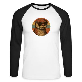Cool Otter with Sunglasses Retro Design - Unisex Baseballshirt langarm - Weiß/Schwarz - Vorne - Nik (191cm)