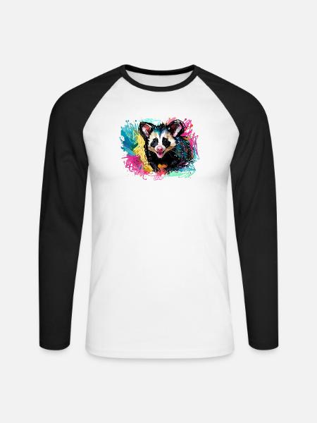 Opossum, ilustration,Beutelratte, bunt, Graffiti - Unisex Baseballshirt langarm - Weiß/Schwarz