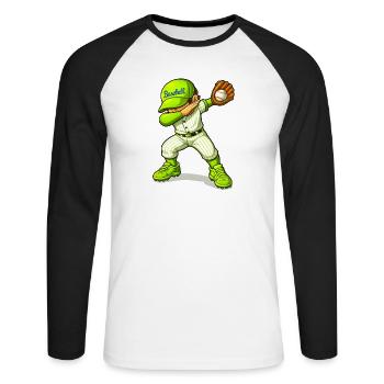 Baseball Baseball-Spieler - Unisex Baseballshirt langarm - Weiß/Schwarz - Vorne - Nik (191cm)