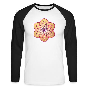Yoga Gold Blume Blüte Sonne Mandala Meditation om - Unisex Baseballshirt langarm - Weiß/Schwarz - Vorne - Nik (191cm)