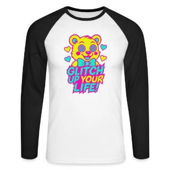 Glitch Up your Life! Motif 2 - T-shirt baseball manches longues Homme - blanc/noir - Devant - Nik (191cm)