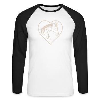 Silhouette de cœur et de cheval - T-shirt baseball manches longues Homme - blanc/noir - Devant - Nik (191cm)