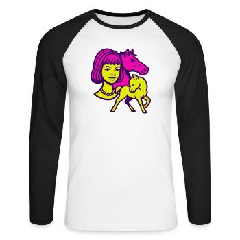 Fille Cheval Pop Art - T-shirt baseball manches longues Homme - blanc/noir - Devant - Nik (191cm)
