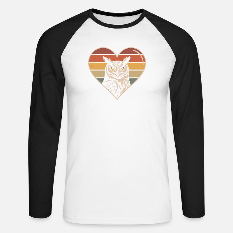 Retro Eule Herz Design - Unisex Baseballshirt langarm - Weiß/Schwarz