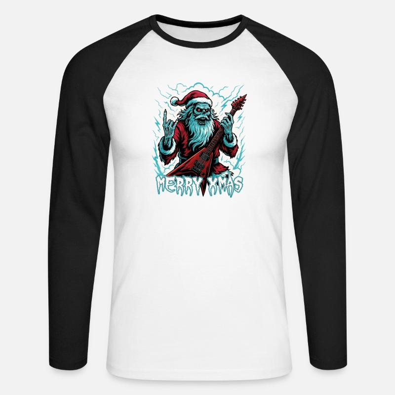 Santa Doom mit E-Gitarre - Unisex Baseballshirt langarm - Weiß/Schwarz