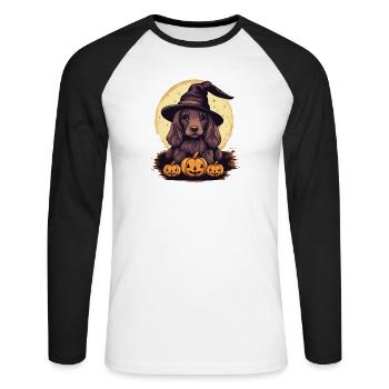 Halloween Witch Hat Pumpkin Dog Cocker Spaniel - Unisex Long Sleeve Baseball T-Shirt - white/black - Front - Nik (191cm)