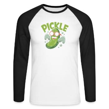 Personnage de dessin animé de cornichon drôle - T-shirt baseball manches longues Homme - blanc/noir - Devant - Nik (191cm)