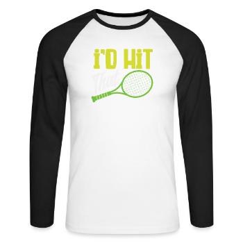 I Beat The Tennis Player Humor - Unisex Long Sleeve Baseball T-Shirt - white/black - Front - Nik (191cm)
