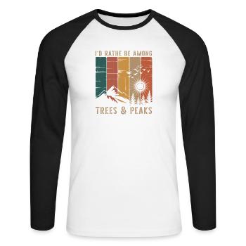 Retro Nature Mountains Silhouette Saying Hiking - Unisex Long Sleeve Baseball T-Shirt - white/black - Front - Nik (191cm)