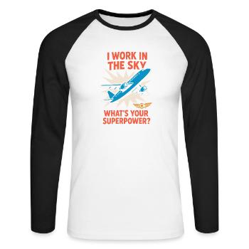 Flugbegleiter Kabinencrew Leben Luftfahrt - Unisex Baseballshirt langarm - Weiß/Schwarz - Vorne - Nik (191cm)