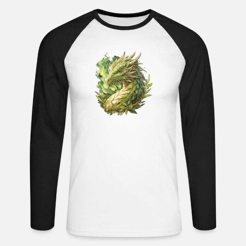 Drachen Drache - Unisex Baseballshirt langarm - Weiß/Schwarz