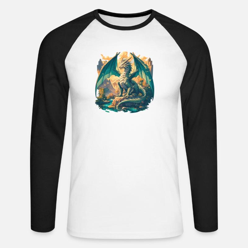 Drachen Drache - Unisex Baseballshirt langarm - Weiß/Schwarz