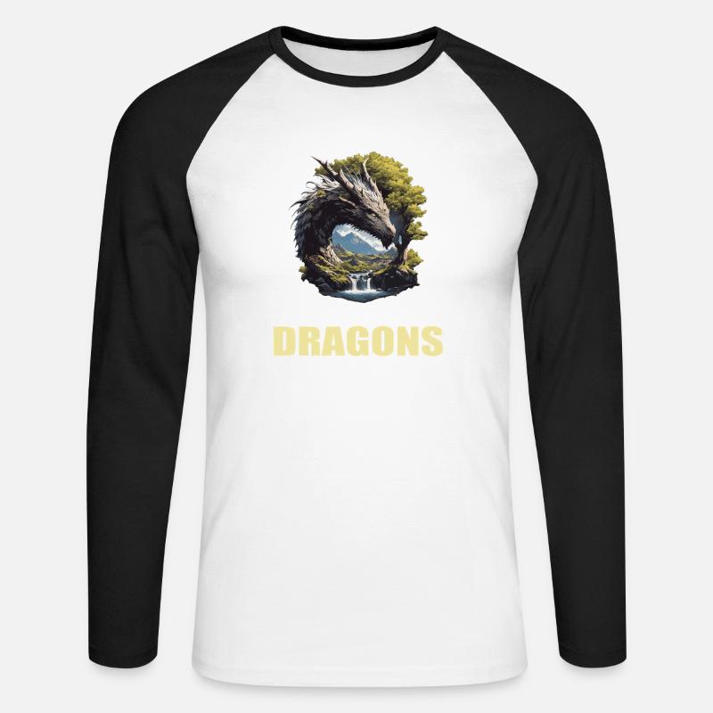 Drachen Drache - Unisex Baseballshirt langarm - Weiß/Schwarz