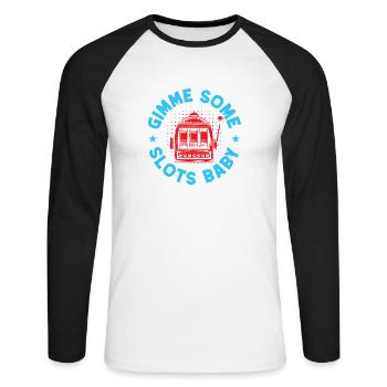 Fan de jeux d'argent Gimme Some Slots Baby Casino - T-shirt baseball manches longues Homme - blanc/noir - Devant - Nik (191cm)