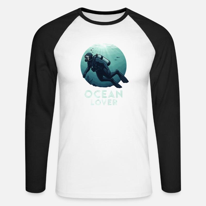 Plongeur amoureux de l’océan - T-shirt baseball manches longues Homme - blanc/noir