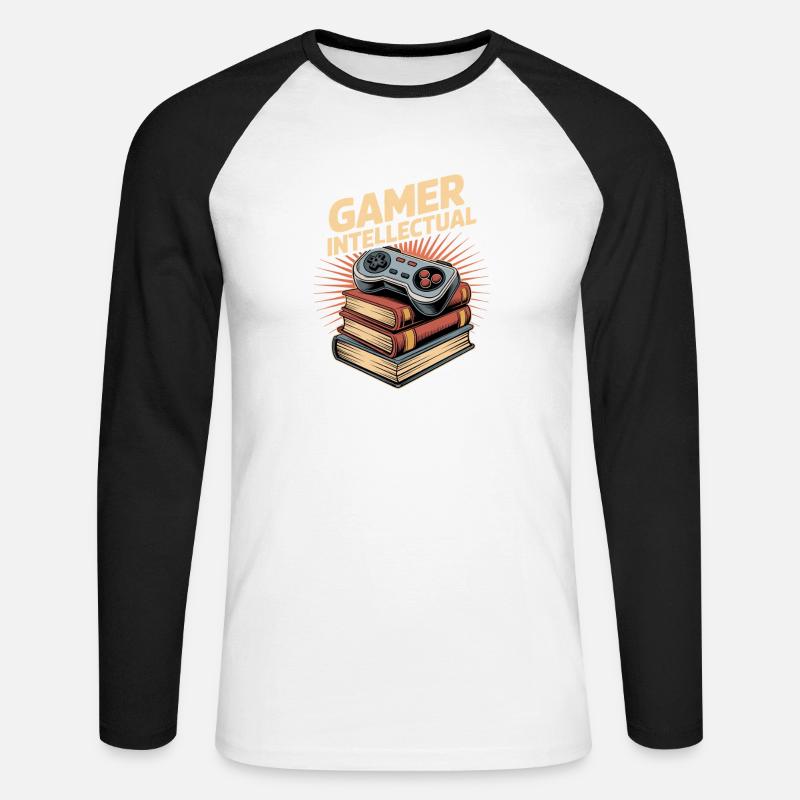 Gamer Intellectual Controller Book Stack - Unisex Long Sleeve Baseball T-Shirt - white/black