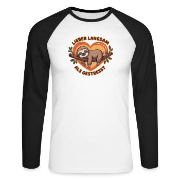 Lieber Langsam Als Gestresst Faultier Illustration - Unisex Baseballshirt langarm - Weiß/Schwarz - Vorne - Nik (191cm)