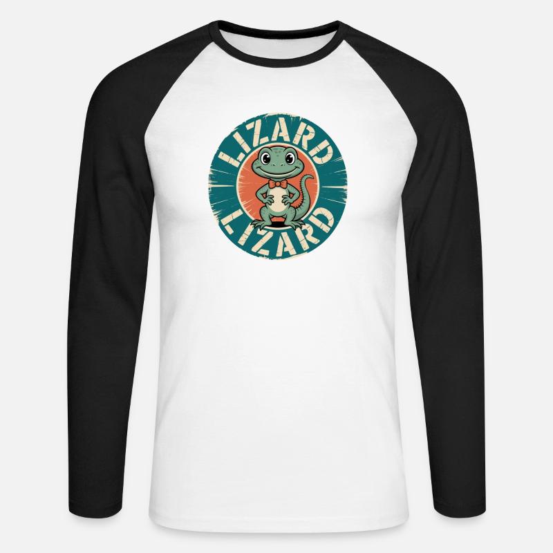 Lizard Meme Lustig Weirdcore Vibes - Unisex Baseballshirt langarm - Weiß/Schwarz