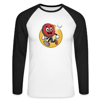 Conception de dessin animé de tennis de table - T-shirt baseball manches longues Homme - blanc/noir - Devant - Nik (191cm)