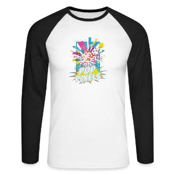 Pop Pixels Pop Culture Retro Video Game - Unisex Long Sleeve Baseball T-Shirt - white/black - Front - Nik (191cm)