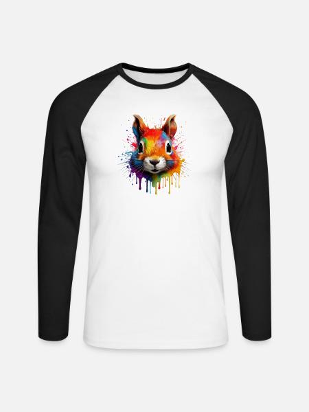 Buntes Eichhörnchen  - Unisex Baseballshirt langarm - Weiß/Schwarz