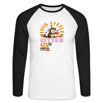 Cette loutre a 7 ans - Motif d’anniversaire mignon - T-shirt baseball manches longues Homme - blanc/noir - Devant - Nik (191cm)