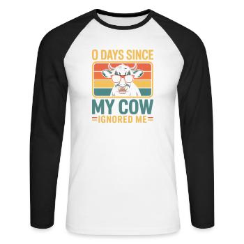 0 Days Since My Cow Ignored Me Cow Farmer - Unisex Baseballshirt langarm - Weiß/Schwarz - Vorne - Nik (191cm)