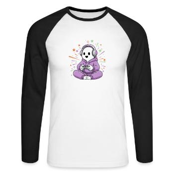Halloween Gamer Cartoon Scary Gaming - Unisex Long Sleeve Baseball T-Shirt - white/black - Front - Nik (191cm)