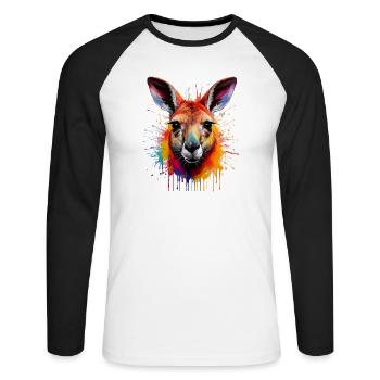 Kangaroo Color Explosion Portrait - Unisex Long Sleeve Baseball T-Shirt - white/black - Front - Nik (191cm)