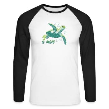 Il mare - Tortue de mer Océan - T-shirt baseball manches longues Homme - blanc/noir - Devant - Nik (191cm)