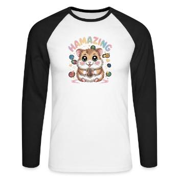 Hamazing Kawaii Hamster Seed Hearts - Unisex Long Sleeve Baseball T-Shirt - white/black - Front - Nik (191cm)