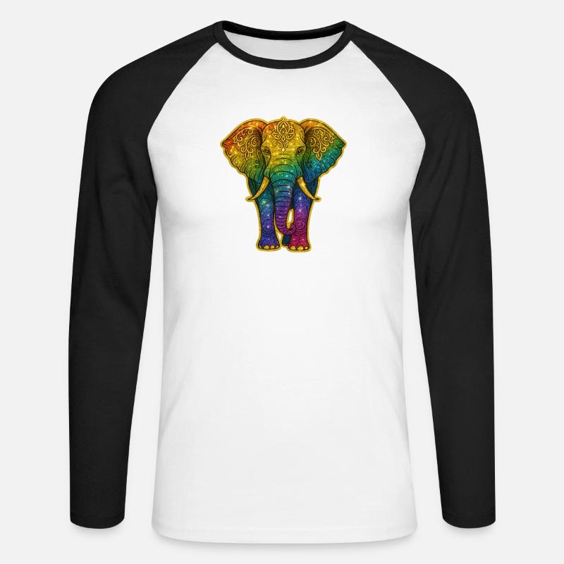 Rainbow elephant with gold pattern - Unisex Long Sleeve Baseball T-Shirt - white/black