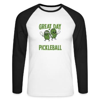 Pickles Pickleball Sport Joueur de Paddleball - T-shirt baseball manches longues Homme - blanc/noir - Devant - Nik (191cm)