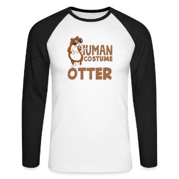 Sea Otter Cartoon Human Costume - Unisex Long Sleeve Baseball T-Shirt - white/black - Front - Nik (191cm)