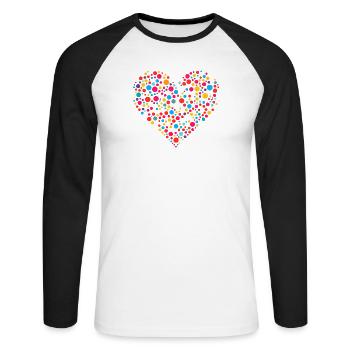 Spotty Dot Speckled Heart Mosaic - Unisex Long Sleeve Baseball T-Shirt - white/black - Front - Nik (191cm)