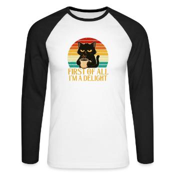 First Of All I'm A Delight Sassy Coffee - Unisex Long Sleeve Baseball T-Shirt - white/black - Front - Nik (191cm)