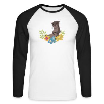 Seeotter Cartoon Blume Floral - Unisex Baseballshirt langarm - Weiß/Schwarz - Vorne - Nik (191cm)