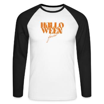 Halloween Fieber Glitzer Typografie - Unisex Baseballshirt langarm - Weiß/Schwarz - Vorne - Nik (191cm)