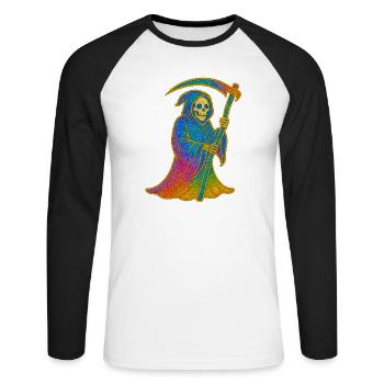 Der Tod | Regenbogen Sensenmann - Unisex Baseballshirt langarm - Weiß/Schwarz - Vorne - Nik (191cm)