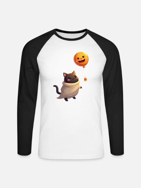 Halloween Cat with Halloween Pumpkin - Unisex Baseballshirt langarm - Weiß/Schwarz