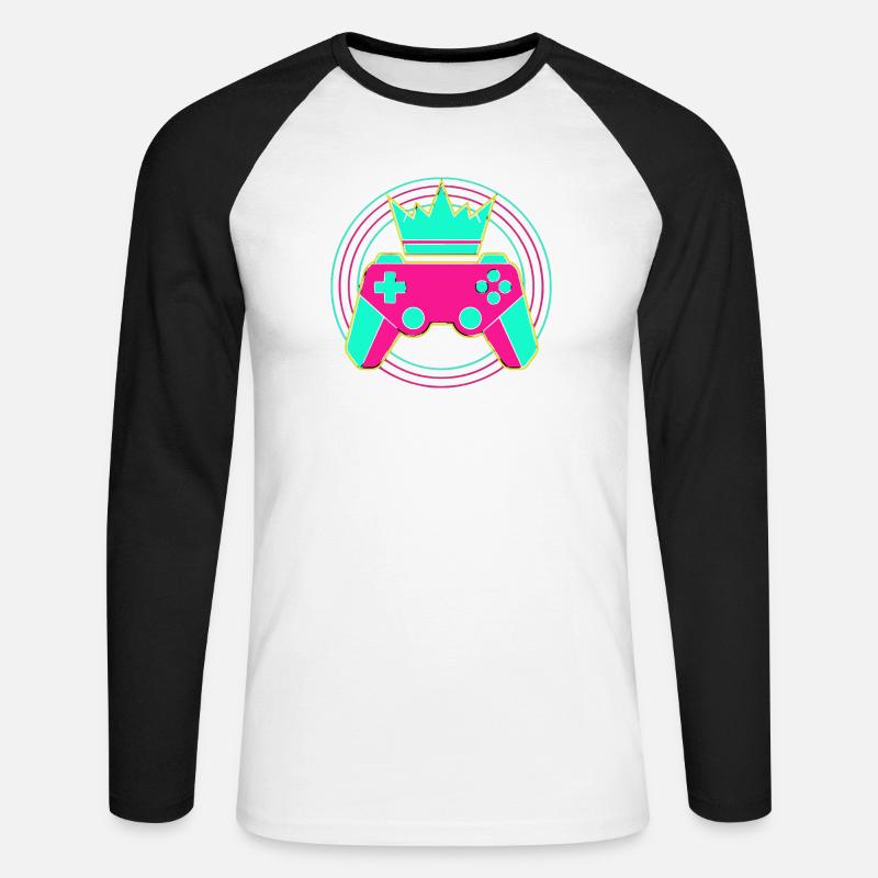 Controller Krone Neon Minimal Zocker Art - Unisex Baseballshirt langarm - Weiß/Schwarz