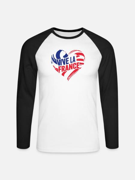 Dreifarbiges Herz Vive La France - Unisex Baseballshirt langarm - Weiß/Schwarz