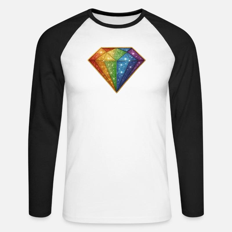 Regnbueglitterdiamant - Langermet baseball-skjorte for menn - hvit/svart