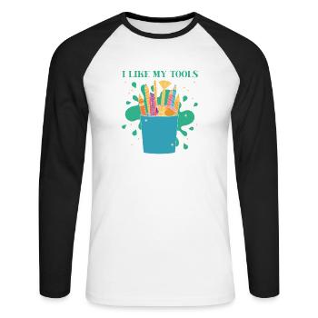Artiste Peintre Graphique J’aime mes outils Dessin - T-shirt baseball manches longues Homme - blanc/noir - Devant - Nik (191cm)