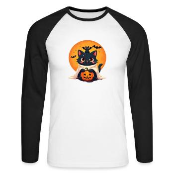 Halloween Cat with Halloween Pumpkin - Unisex Long Sleeve Baseball T-Shirt - white/black - Front - Nik (191cm)