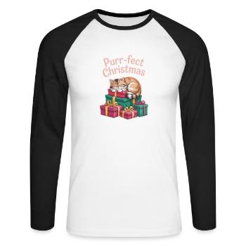 Doux dormeur de Noël ronronnant - T-shirt baseball manches longues Homme - blanc/noir - Devant - Nik (191cm)