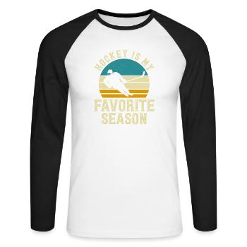 Hockey Eishockey Eishockeyspieler Geschenk - Unisex Long Sleeve Baseball T-Shirt - white/black - Front - Nik (191cm)
