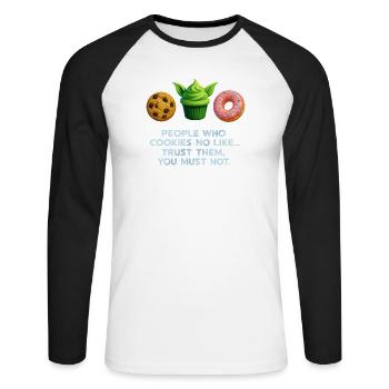 Chemise à muffins drôle Cookie Donut pour les amateurs de sucreries - T-shirt baseball manches longues Homme - blanc/noir - Devant - Nik (191cm)