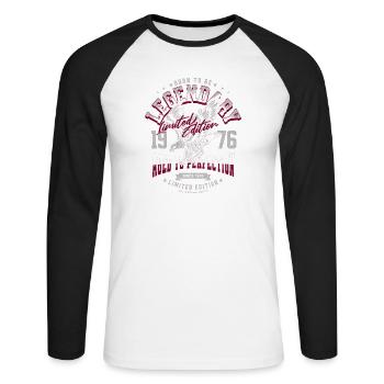 Legendary Since 1976 Vintage Birthday Gift - Unisex Long Sleeve Baseball T-Shirt - white/black - Front - Nik (191cm)